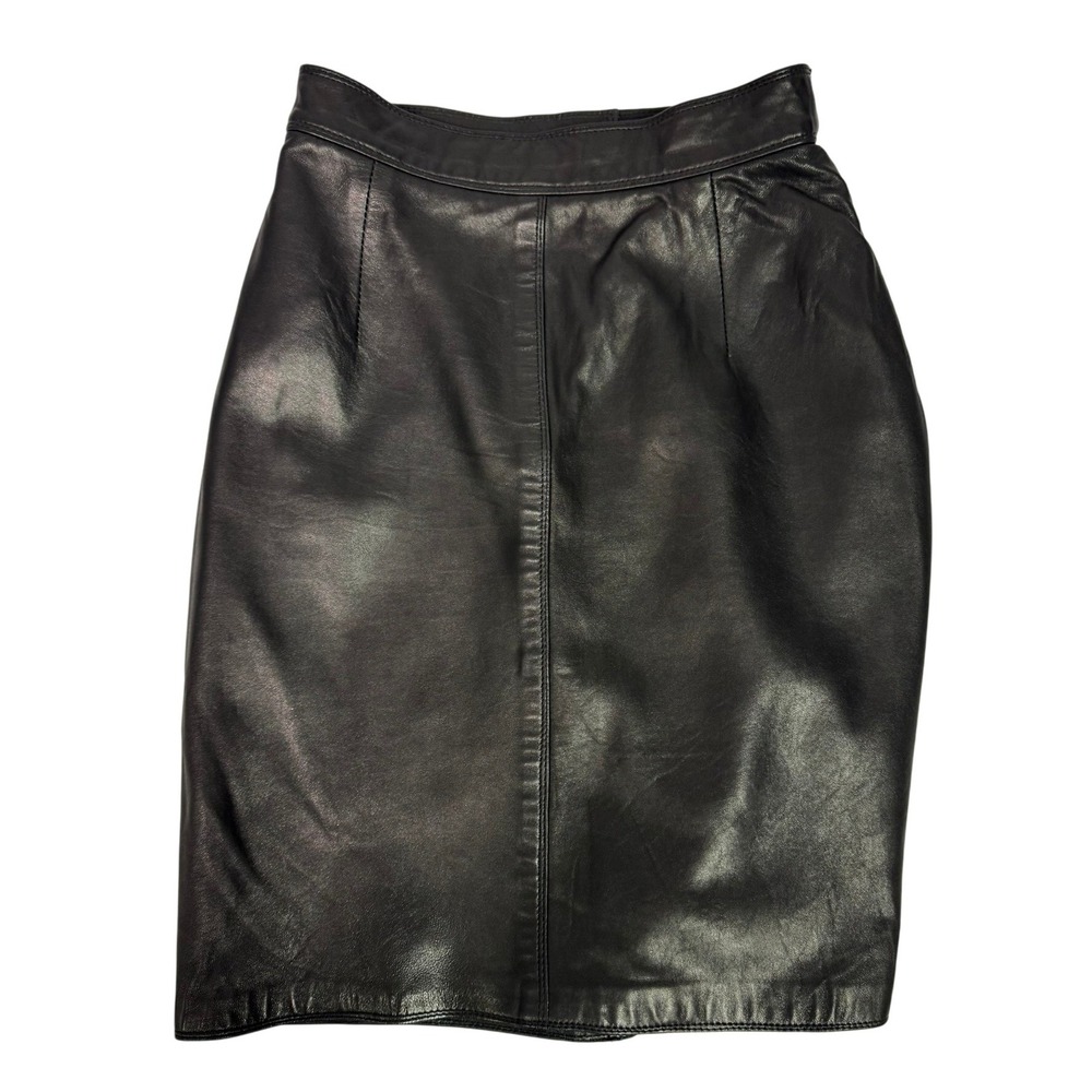 VTG 90s Genuine Leather Mini Pencil‎ Skirt Black Size 0 La Nouvelle Renaissance